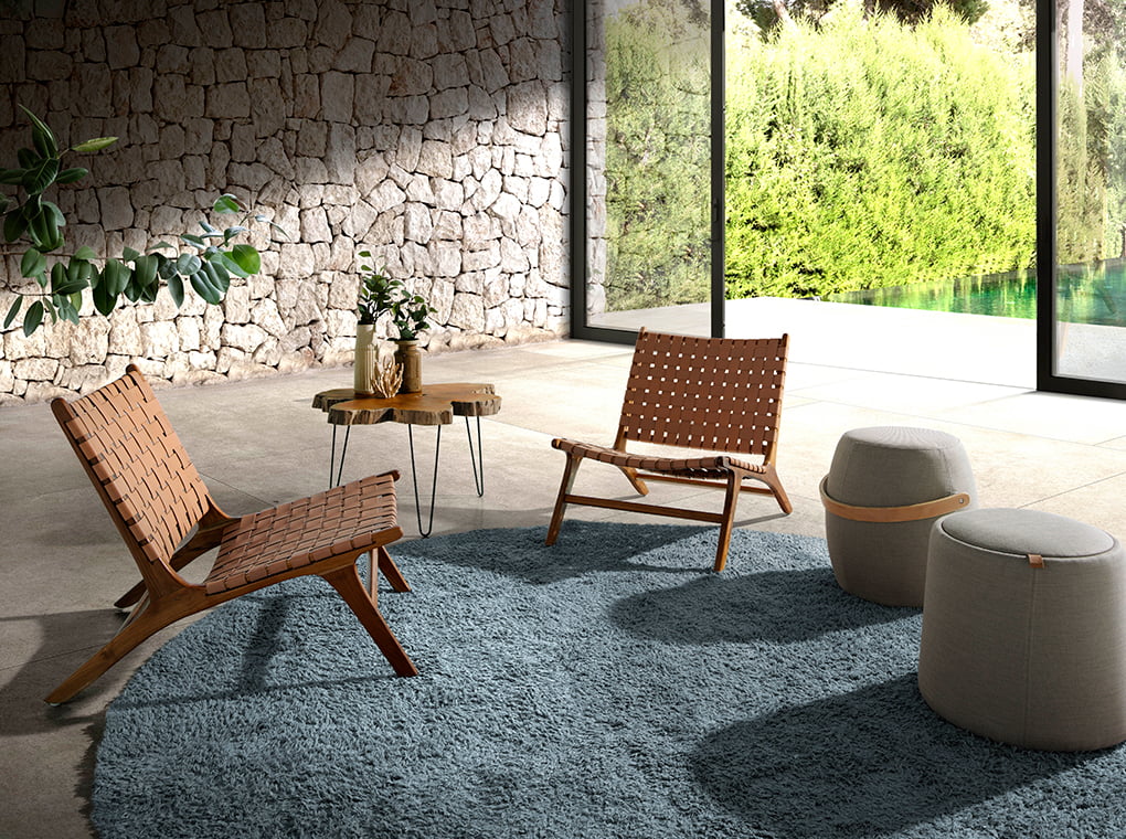 Solid teak wood armchair with natural color leather framework Solid teak wood armchair with natural color leather framework