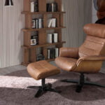 Leather upholstered swivel ottoman