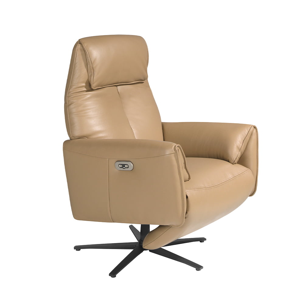 Swivel double relax armchair upholstered in leather