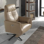 Swivel double relax armchair upholstered in leather