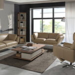 Swivel double relax armchair upholstered in leather