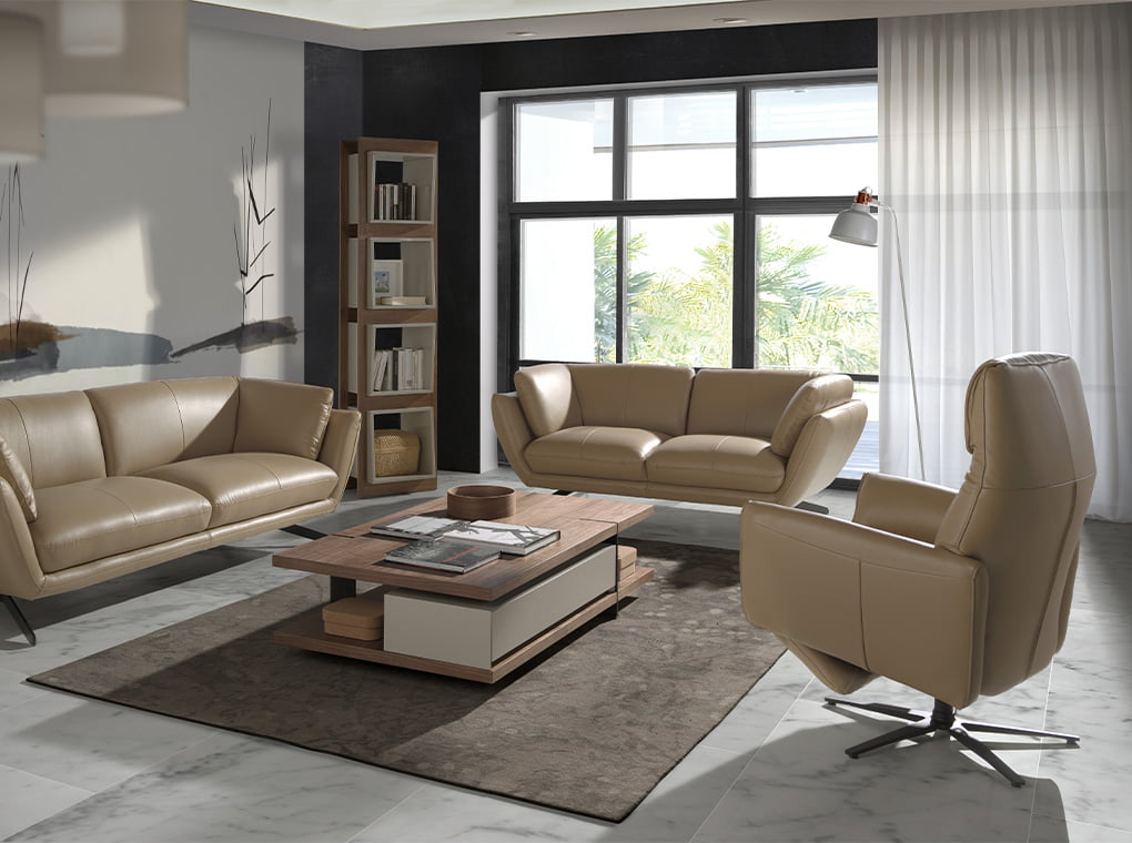 Swivel double relax armchair upholstered in leather