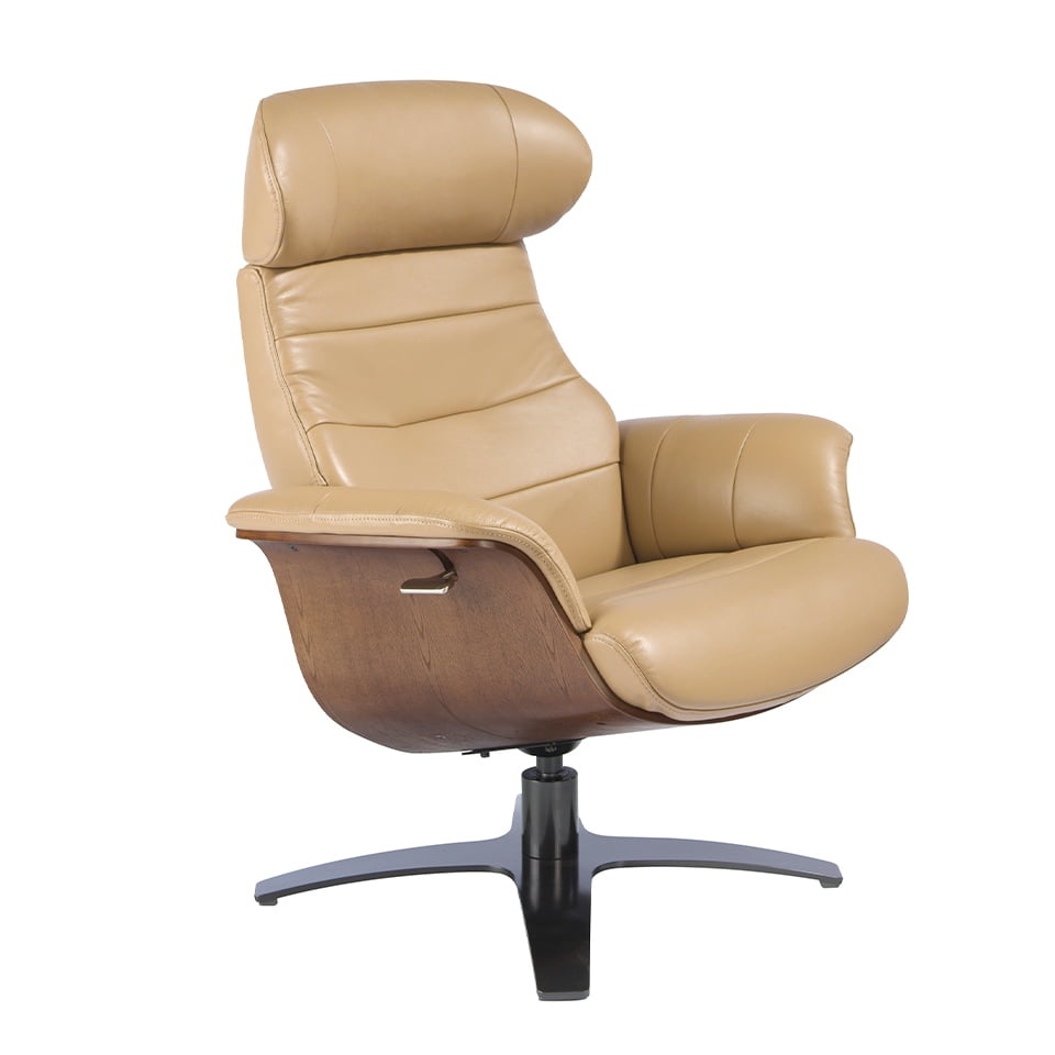 Fauteuil pivotant Relax tapissé en cuir sable