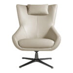 Swivel armchair with cushion upholstered in leather