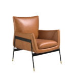 Armchair upholstered in leather and black steel legs