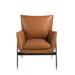 Armchair upholstered in leather and black steel legs