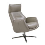 Leather upholstered reclining swivel armchair with darkened steel legs