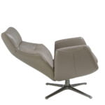 Leather upholstered reclining swivel armchair with darkened steel legs