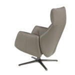 Leather upholstered reclining swivel armchair with darkened steel legs