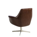 Swivel armchair upholstered in leather and polished steel structure.