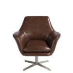 Swivel armchair upholstered in leather and polished steel structure.