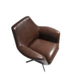 Swivel armchair upholstered in leather and polished steel structure.