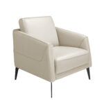 Sillón tapizado en piel y patas acero negro