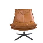 Swivel armchair upholstered in leather and black steel structure.