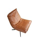 Swivel armchair upholstered in leather and black steel structure.