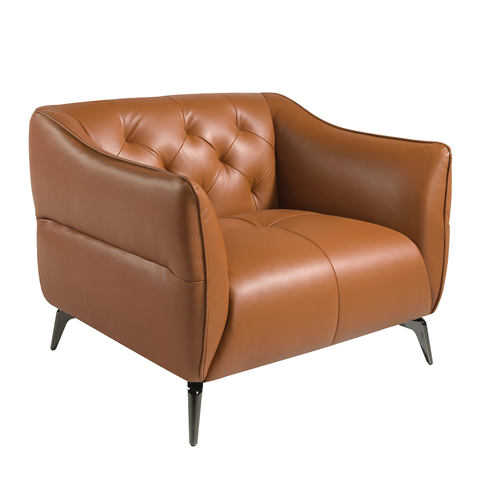 Leather upholstered capitonné armchair