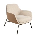 Fabric and eco-leather upholstered armchair with black steel legs