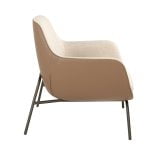 Fabric and eco-leather upholstered armchair with black steel legs