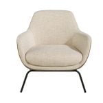 Fabric and eco-leather upholstered armchair with black steel legs