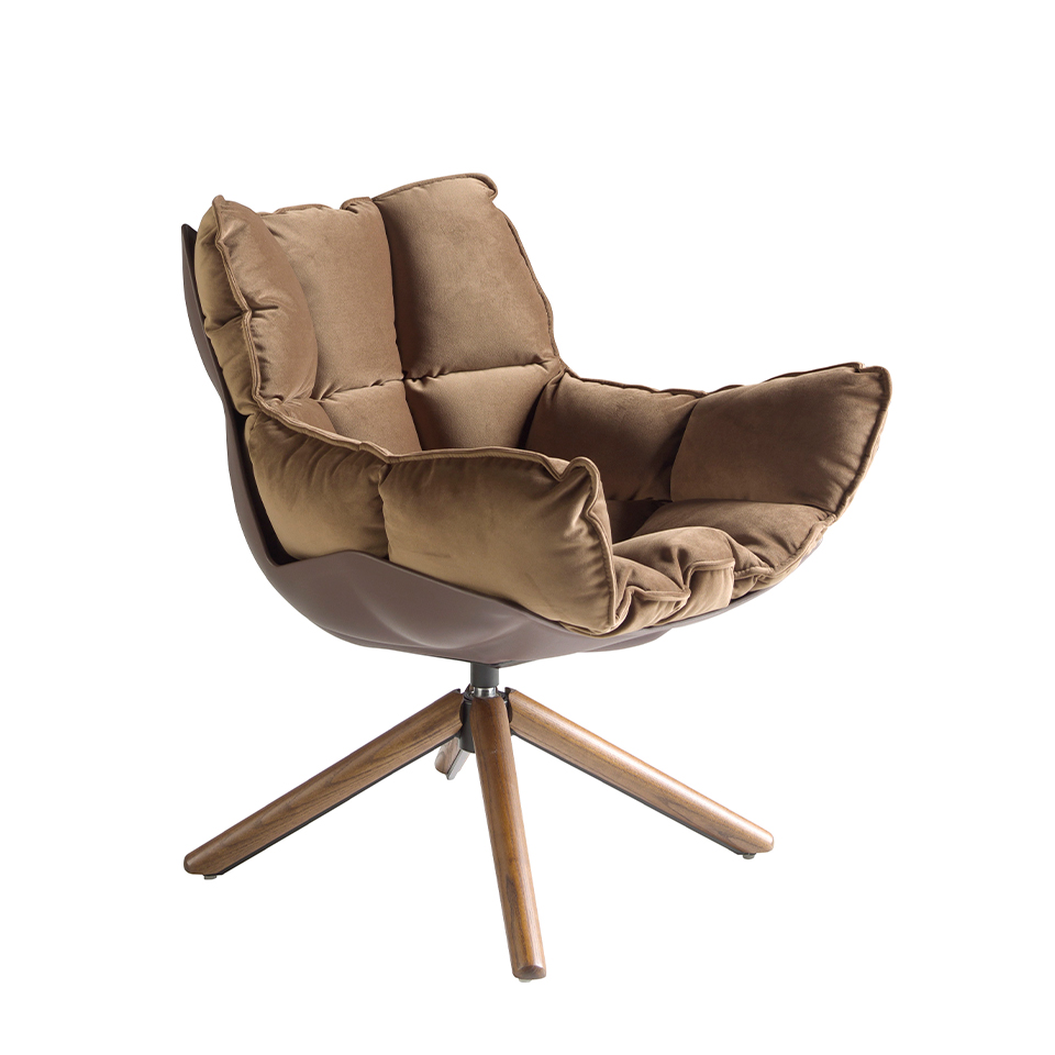 Fauteuil pivotant en velours marron