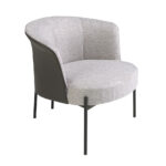 Grey fabric and dark grey leatherette armchair