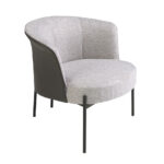 Fauteuil en tissu gris et croûte de cuir gris foncé