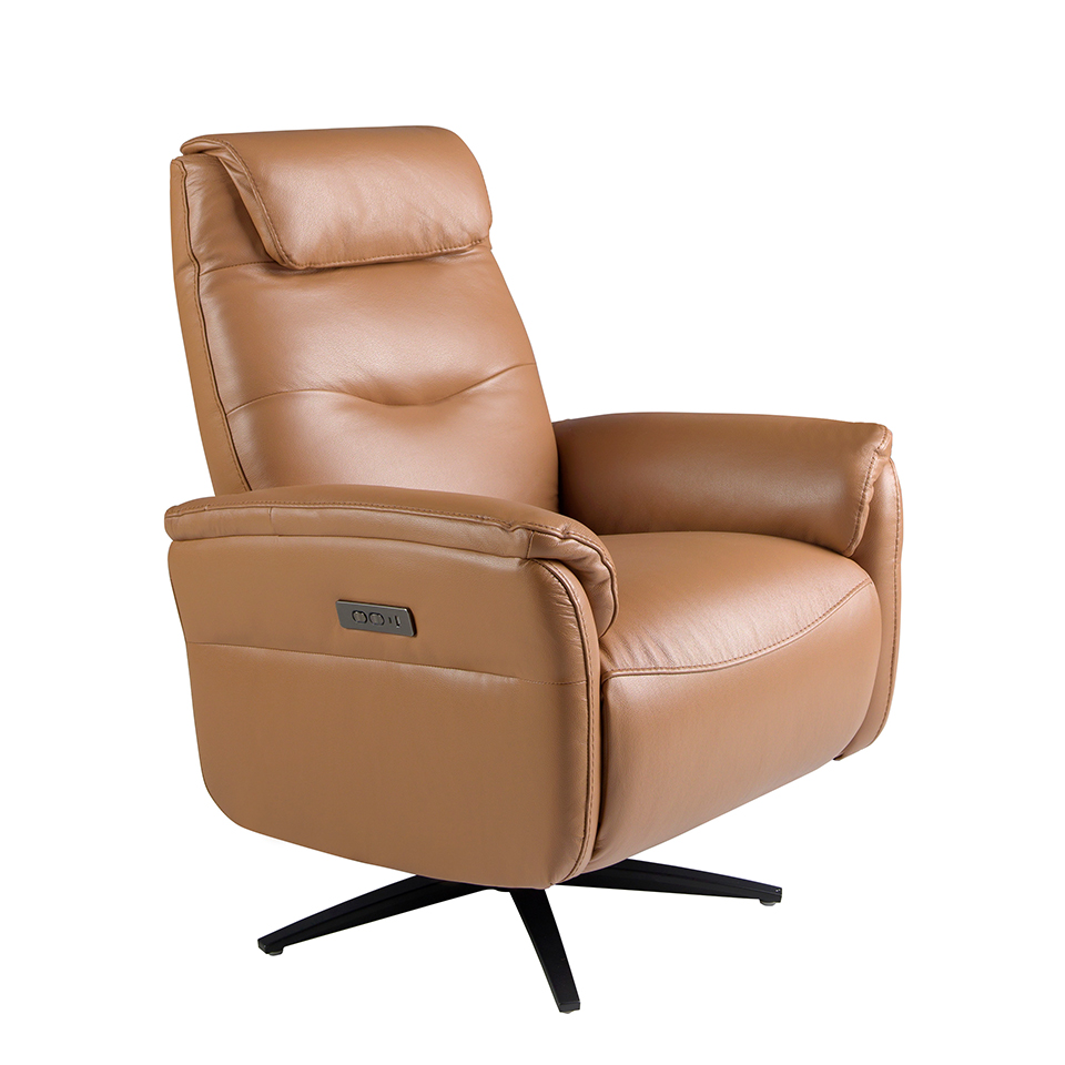 Brown leather swivel armchair