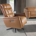 Brown leather swivel armchair