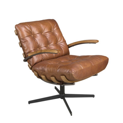 (Español) Sillón giratorio piel marrón oscuro y nogal armchair - Angel Cerda