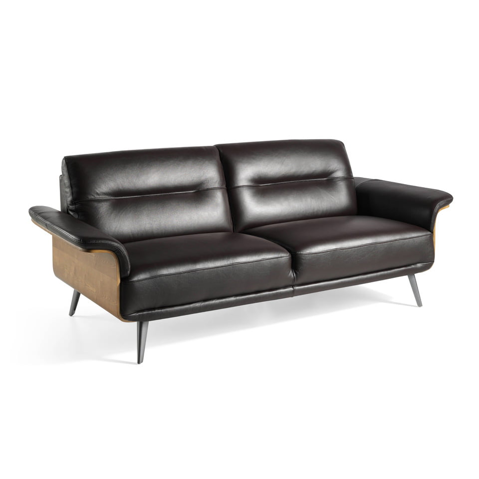 3-seater sofa upholstered in leather with Walnut wood structure 3-seater sofa upholstered in leather with Walnut wood structure
