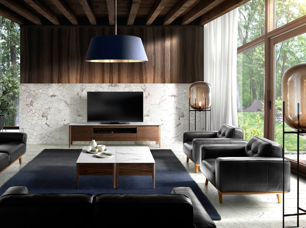 Leather upholstered Armchair with solid walnut legs Leather upholstered Armchair with solid walnut legs