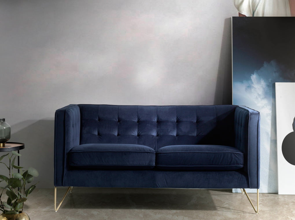2-seater sofa upholstered in velvet with golden steel legs 2-seater sofa upholstered in velvet with golden steel legs