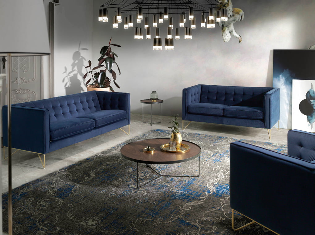 2-seater sofa upholstered in velvet with golden steel legs 2-seater sofa upholstered in velvet with golden steel legs