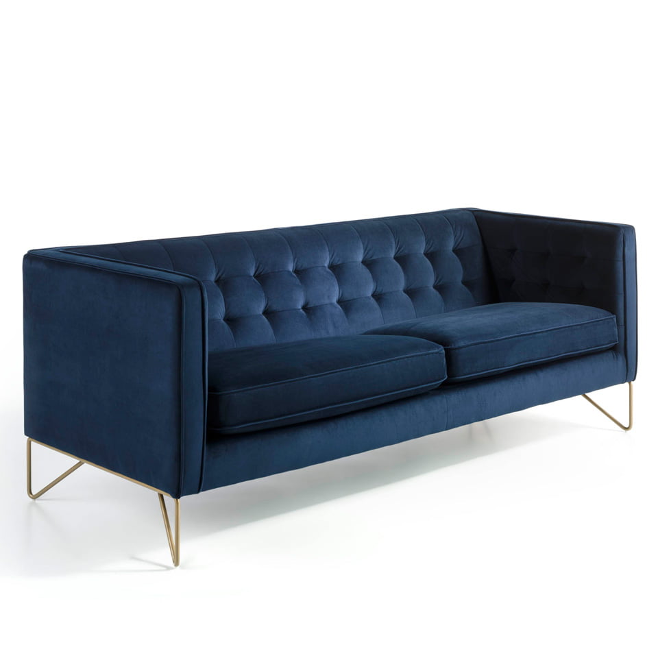 3-seater sofa upholstered in velvet with golden steel legs 3-seater sofa upholstered in velvet with golden steel legs