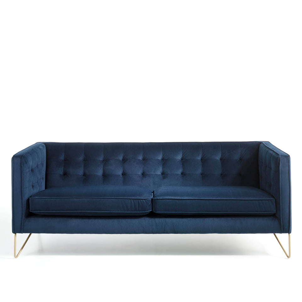 3-seater sofa upholstered in velvet with golden steel legs 3-seater sofa upholstered in velvet with golden steel legs