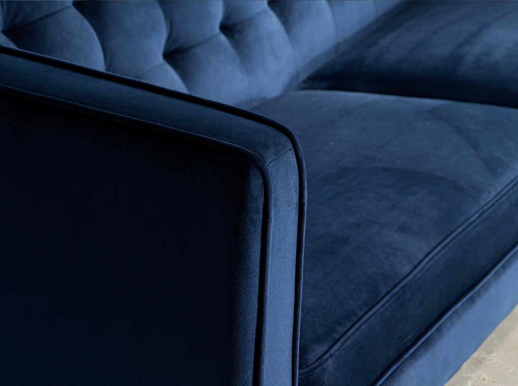 3-seater sofa upholstered in velvet with golden steel legs 3-seater sofa upholstered in velvet with golden steel legs