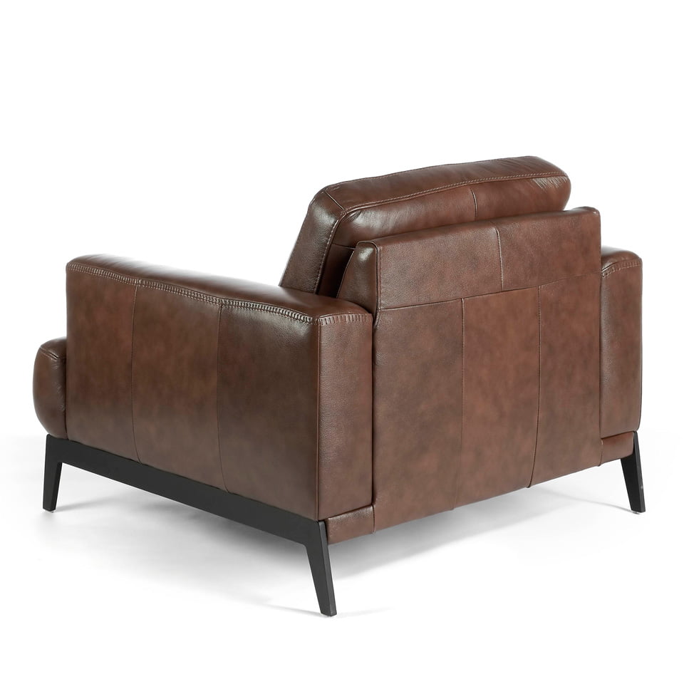 Upholstered leather armchair with steel legs painted in black Upholstered leather armchair with steel legs painted in black