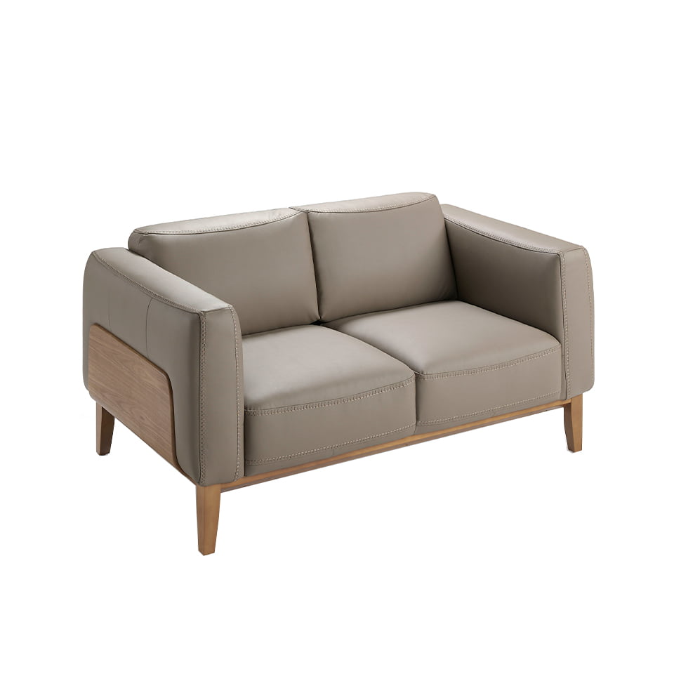 2-seater sofa upholstered in leather with Walnut wood frame