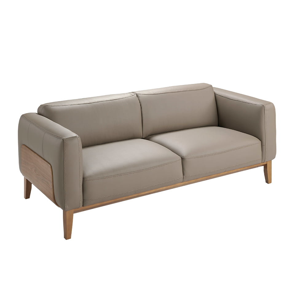 3-seater sofa upholstered in leather with Walnut wood structure