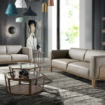 3-Sitzer-Sofa mit Lederbezug und Walnussholzstruktur