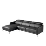 Chaise longue sofa upholstered in leather and black steel legs