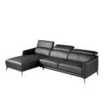 Chaise longue sofa upholstered in leather and black steel legs