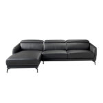 Chaise longue sofa upholstered in leather and black steel legs