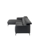 Chaise longue sofa upholstered in leather and black steel legs