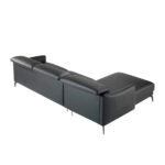 Divano chaise longue rivestito in pelle e gambe in acciaio nero