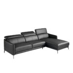 Chaise longue sofa upholstered in leather and black steel legs