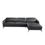 Chaise longue sofa upholstered in leather and black steel legs