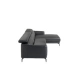 Chaise longue sofa upholstered in leather and black steel legs