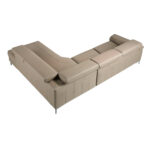Corner sofa upholstered in leather with relax mechanism