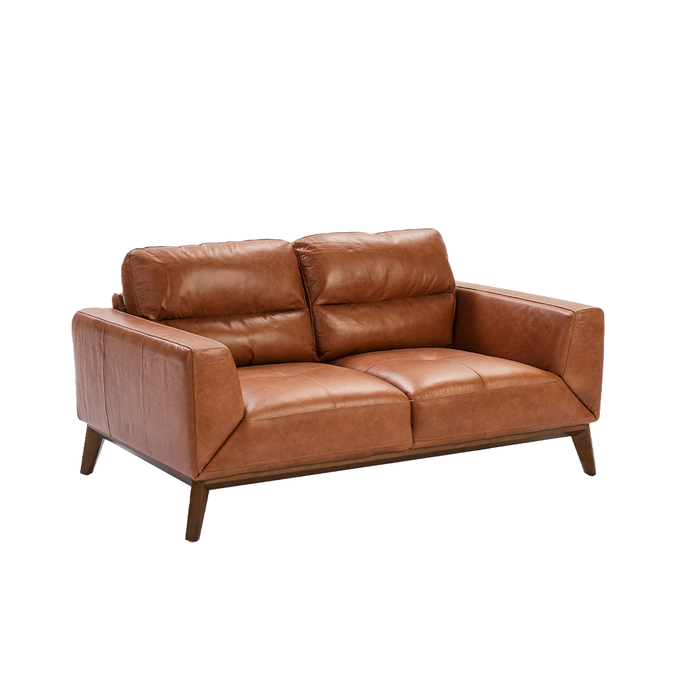 2-Sitzer-Sofa mit Lederbezug und Beinen aus Walnussholz